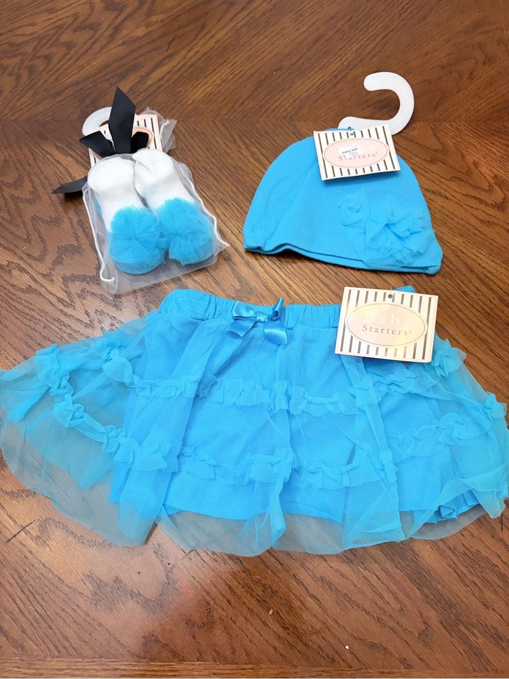 NWT Baby Starters 3 Pc Blue Tutu Skirt Hat & Socks Set 6-9 Months